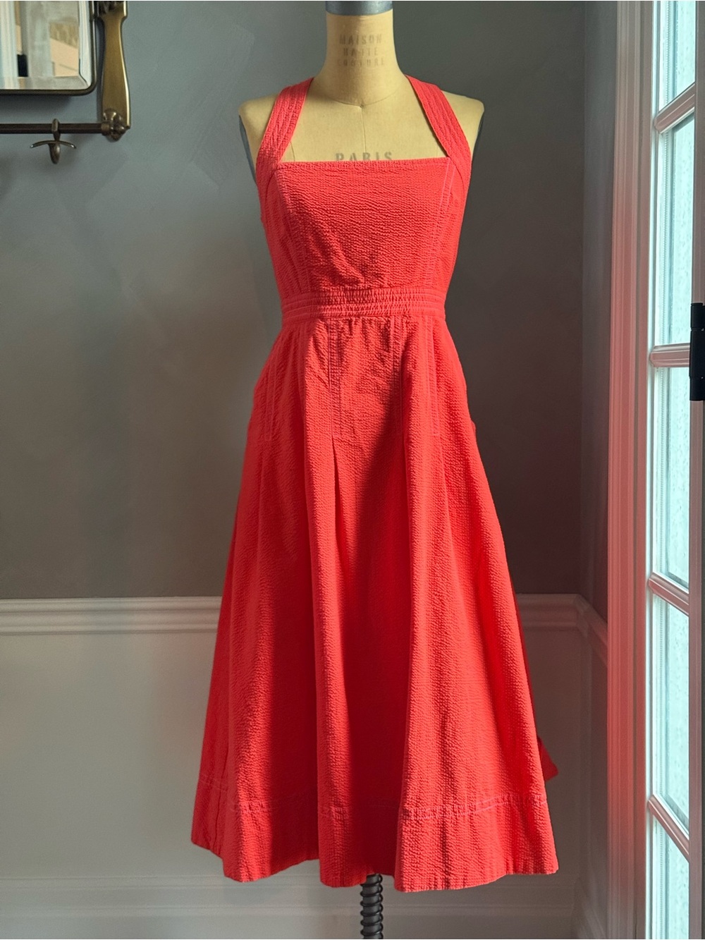 Anthropologie Coral Halter Midi Dress